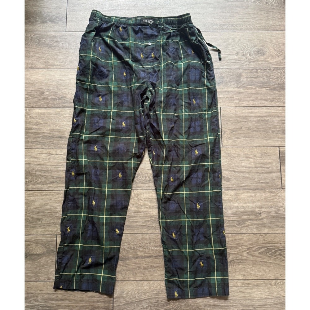 Polo Ralph Lauren Mens XL Black Watch Plaid Cotton Pajama lounge Pants Green